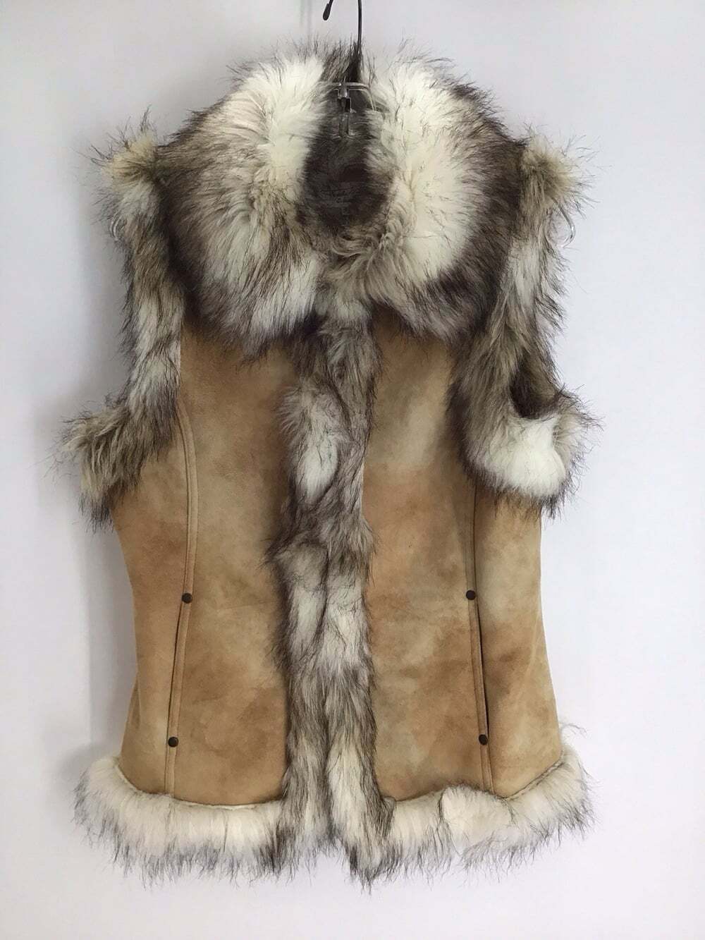 Tasha Polizzi Y2K Ladies Faux Suede Faux Fur Lined Vest Luxe Western Tan Size M